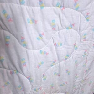 Cuddle Time "Baby" Blanket Quilted Pastel Baby Print Nursery Decor Crib Blanket